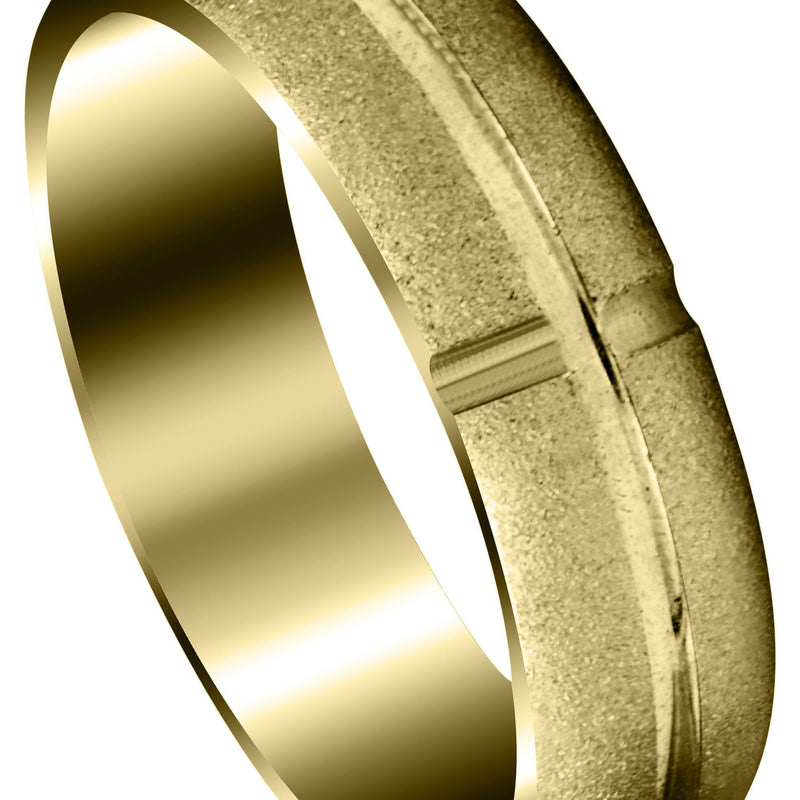 Yellow Gold Carved Simple Mens Engagement Ring | Stone Finish (Brandon)