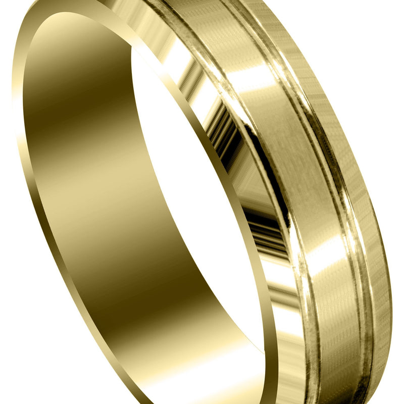 Yellow Gold Carved Simple Mens Wedding Band | Satin Finish (Jaxson)