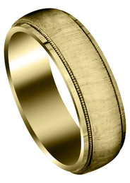 Yellow Gold Carved Simple Mens Wedding Band | Cross Satin Finish (Jason)