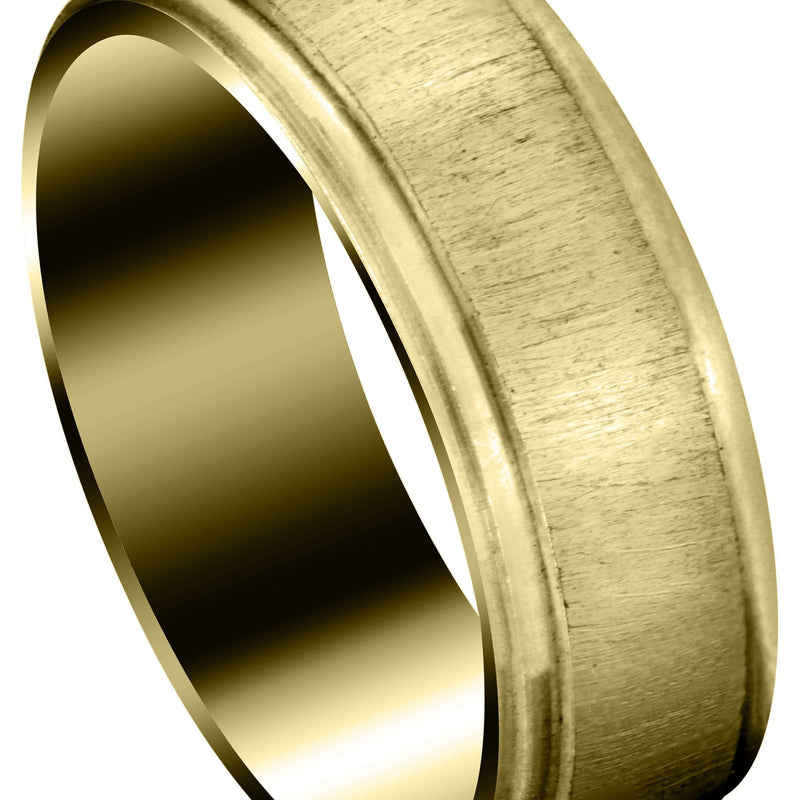 Yellow Gold Carved Simple Mens Wedding Band | Cross Satin Finish (Xavier)
