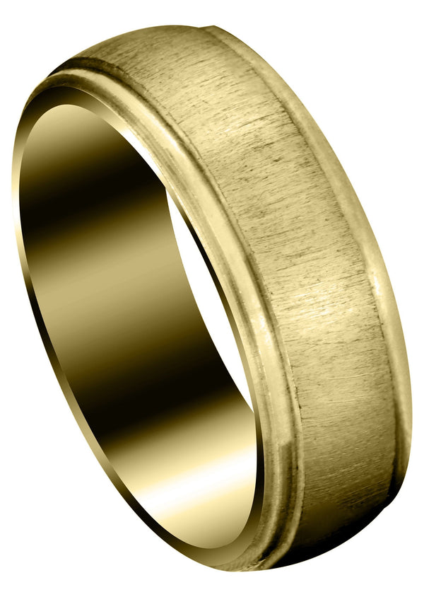 Yellow Gold Carved Simple Mens Wedding Band | Cross Satin Finish (Xavier)