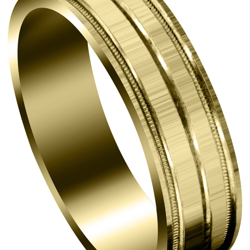 Yellow Gold Carved Simple Mens Wedding Band | High Polish Finish (Ezra)