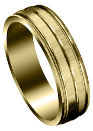 Yellow Gold Carved Simple Mens Wedding Band | High Polish Finish (Ezra)