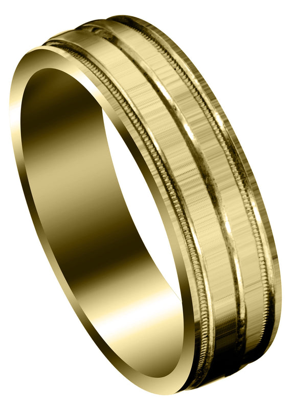 Yellow Gold Carved Simple Mens Wedding Band | High Polish Finish (Ezra)