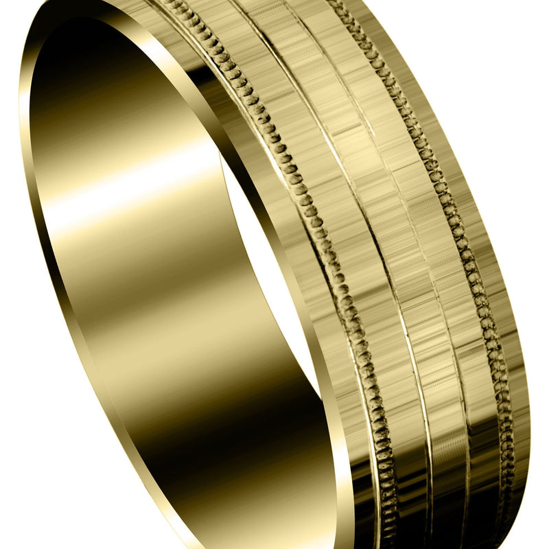Yellow Gold Carved Simple Mens Wedding Band | High Polish Finish (Bentley)