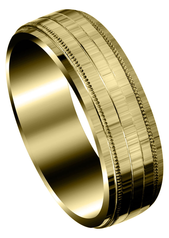 Yellow Gold Carved Simple Mens Wedding Band | High Polish Finish (Bentley)