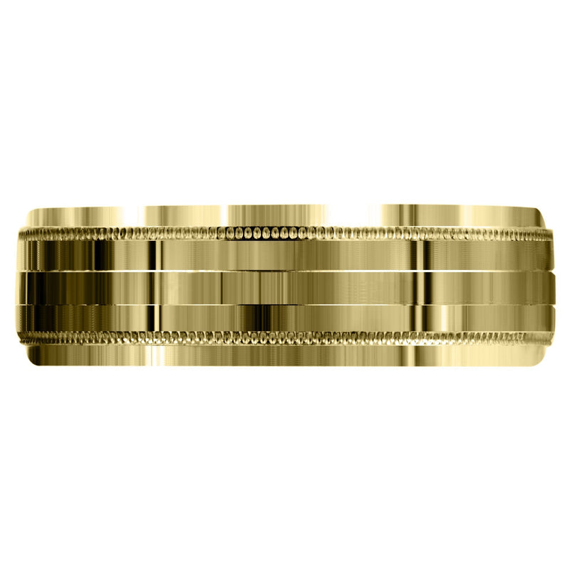 Yellow Gold Carved Simple Mens Wedding Band | High Polish Finish (Bentley)