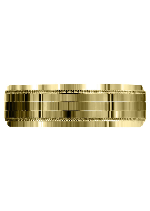 Yellow Gold Carved Simple Mens Wedding Band | High Polish Finish (Bentley)