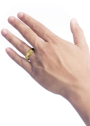 Yellow Gold Carved Simple Mens Wedding Band | High Polish Finish (Bentley)