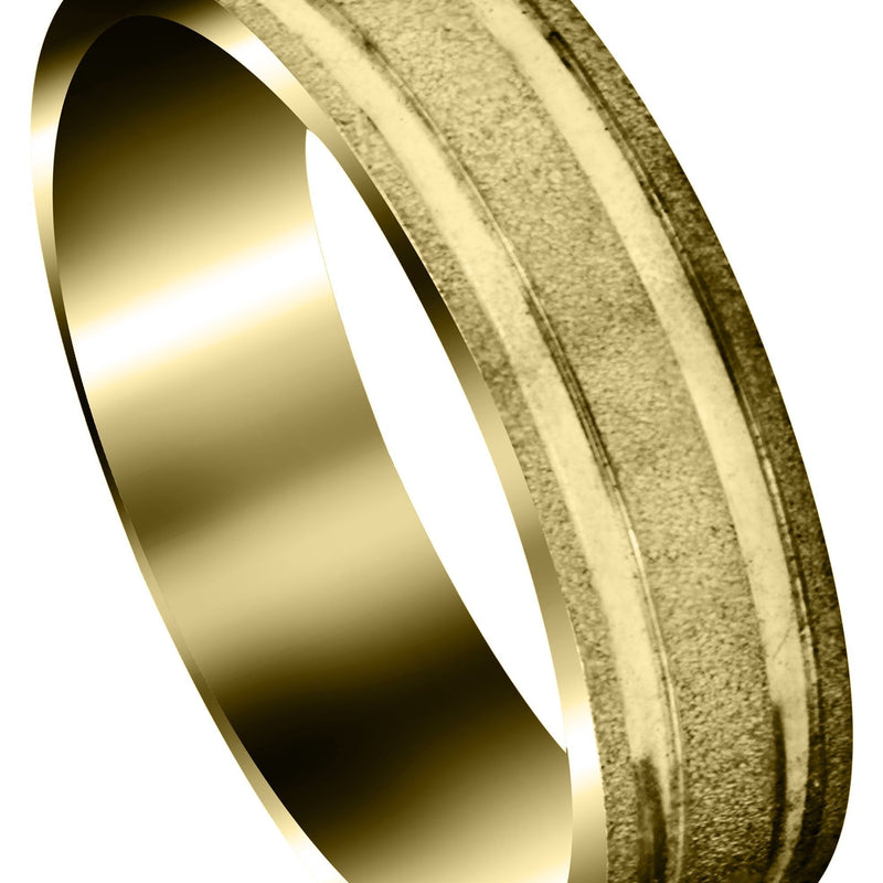 Yellow Gold Carved Simple Mens Wedding Band | Stone Finish (Sawyer)