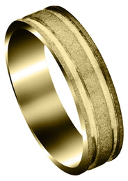 Yellow Gold Carved Simple Mens Wedding Band | Stone Finish (Sawyer)