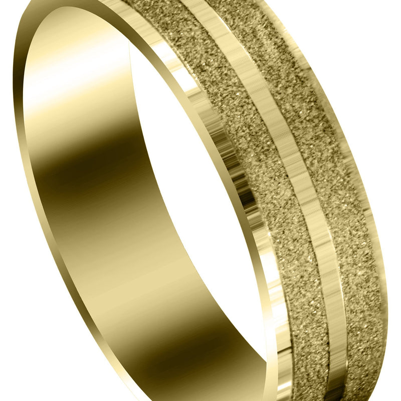 Yellow Gold Carved Simple Mens Wedding Band | Stone Finish (Kayden)