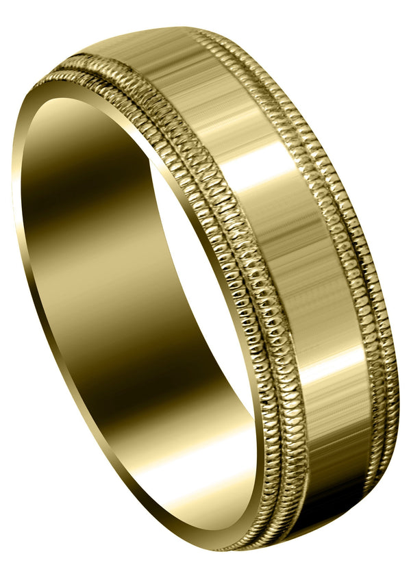 Yellow Gold Carved Simple Mens Wedding Band | High Polish Finish (Blake)