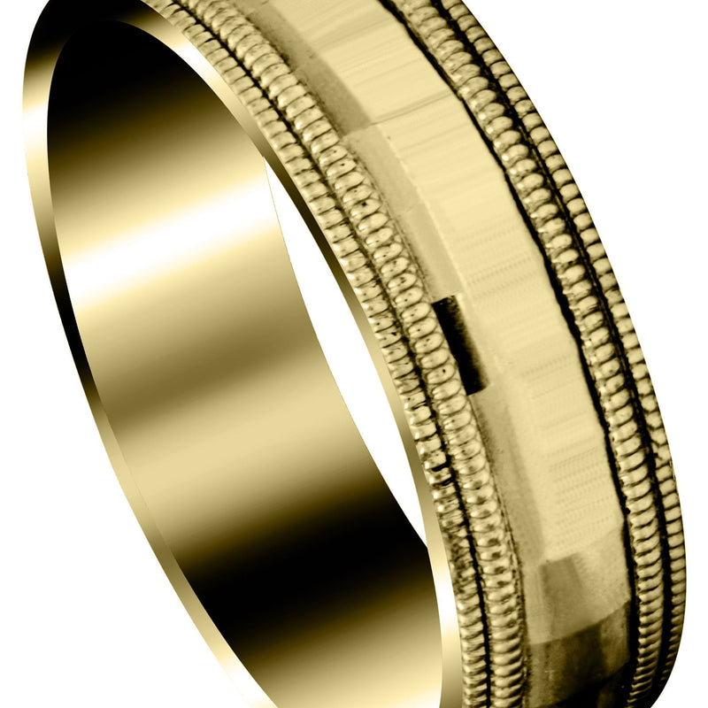 Yellow Gold Carved Diamond Cut Mens Wedding Band | High Polish Finish (Ryder)