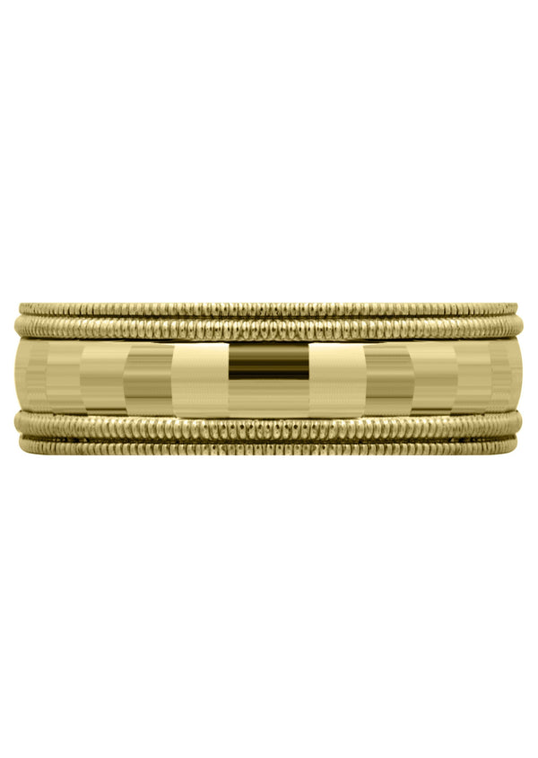 Yellow Gold Carved Diamond Cut Mens Wedding Band | High Polish Finish (Ryder)