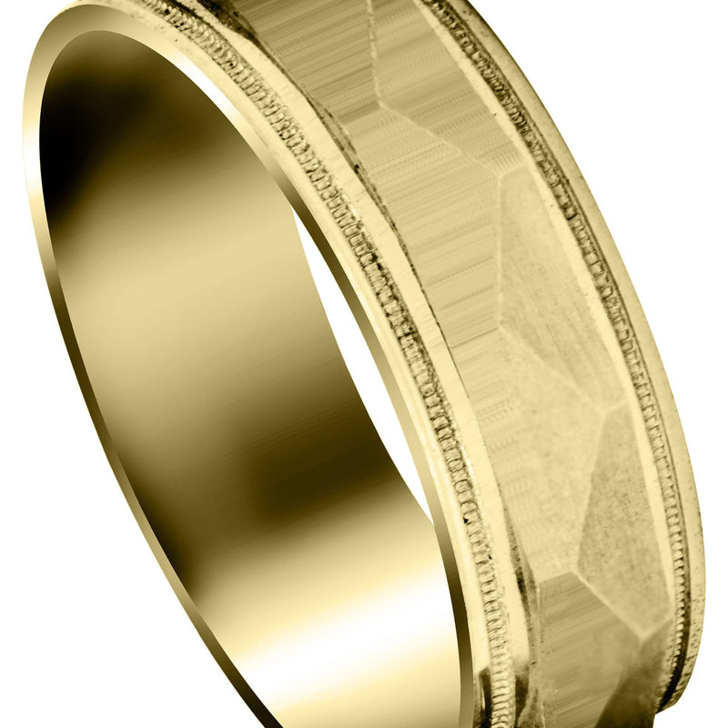 Yellow Gold Carved Simple Mens Wedding Band | Wire Matt Finish (Elias)