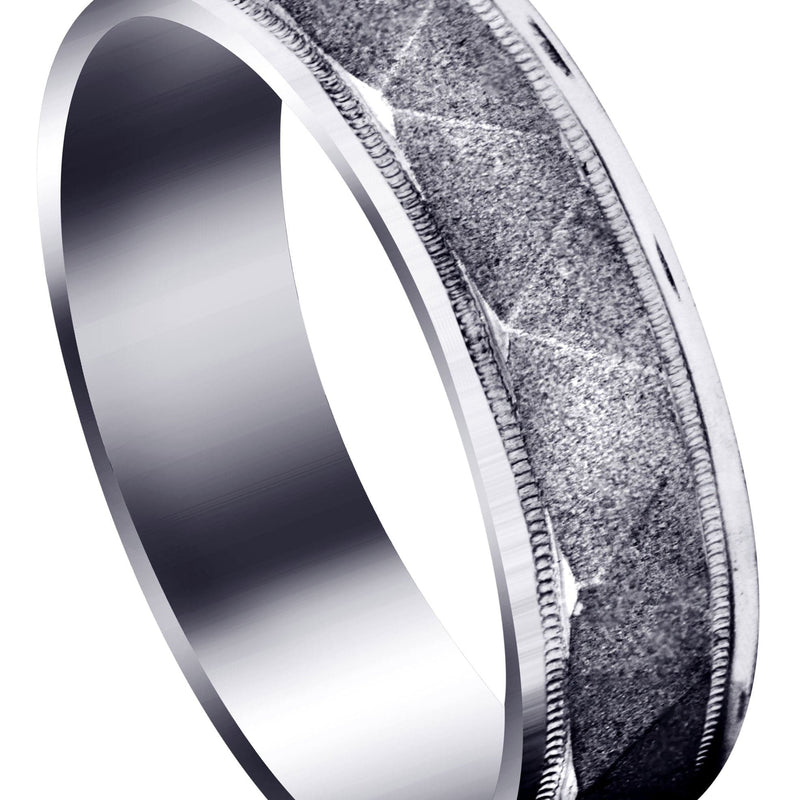 Carved Simple Mens Wedding Band | Sand Blast Finish (Tristan)