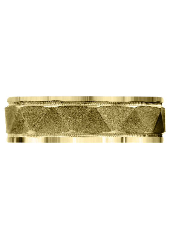 Yellow Gold Carved Simple Mens Wedding Band | Sand Blast Finish (Tristan)
