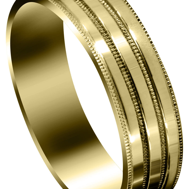 Yellow Gold Carved Simple Mens Wedding Band | High Polish Finish (Camden)