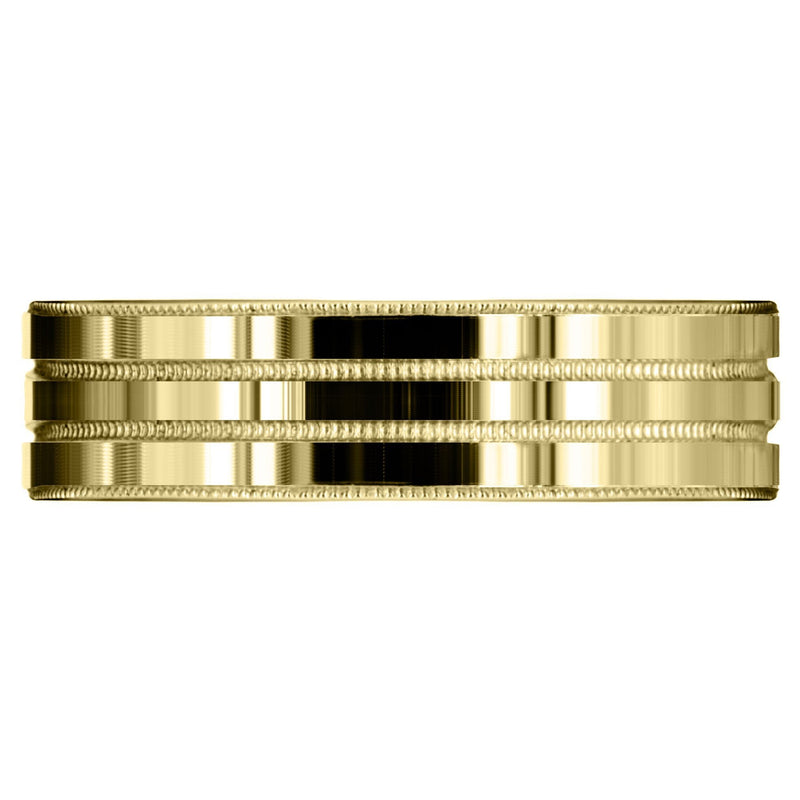 Yellow Gold Carved Simple Mens Wedding Band | High Polish Finish (Camden)