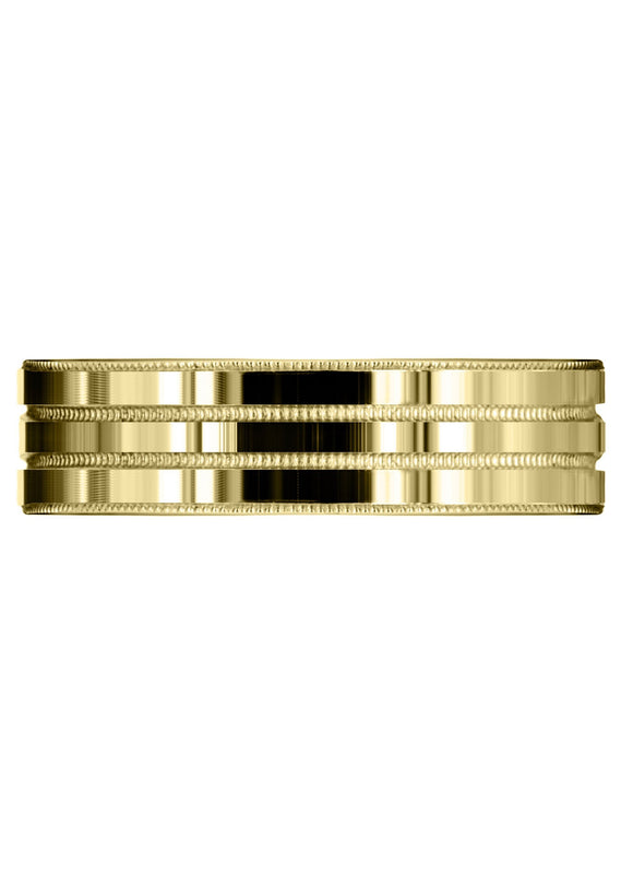Yellow Gold Carved Simple Mens Wedding Band | High Polish Finish (Camden)