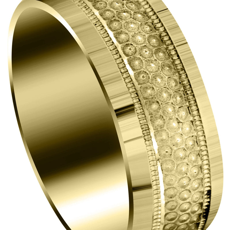 Yellow Gold Fancy Carved Contemporary Mens Wedding Band | GB / High Polish Finish (Brody)