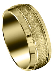 Yellow Gold Fancy Carved Contemporary Mens Wedding Band | GB / High Polish Finish (Brody)