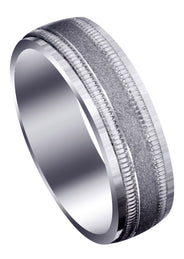 Carved Simple Mens Wedding Band | Satin / High Polish Finish (Luis)