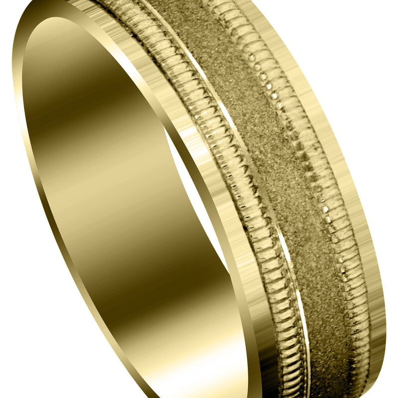 Yellow Gold Carved Simple Mens Wedding Band | Satin / High Polish Finish (Luis)