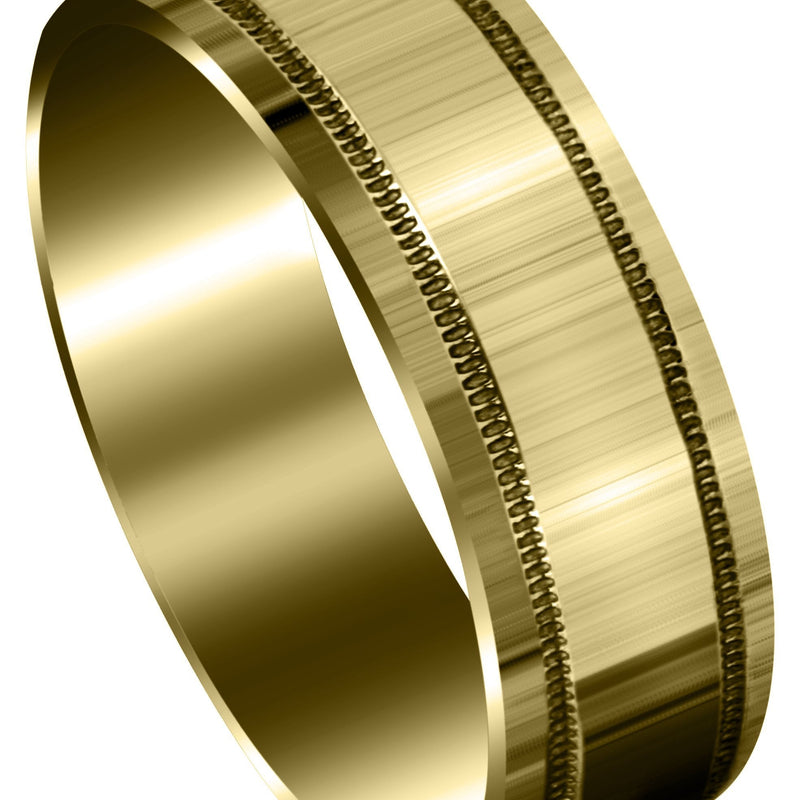 Yellow Gold Carved Simple Mens Wedding Band | High Polish Finish (Miles)