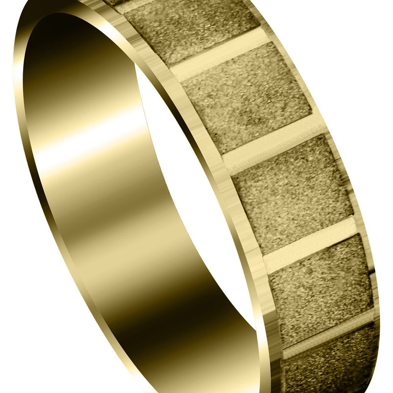 Yellow Gold Carved Diamond Cut Mens Wedding Band | Stone Finish (Micah)