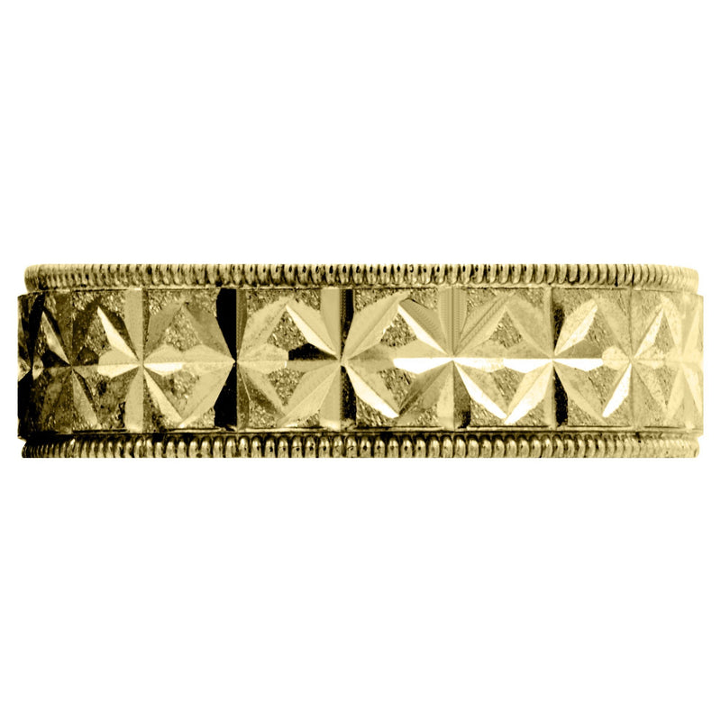 Yellow Gold Contemporary Unique Mens Wedding Band | Stone Finish (Justin)