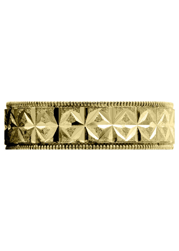 Yellow Gold Contemporary Unique Mens Wedding Band | Stone Finish (Justin)