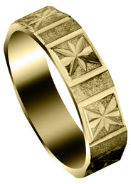 Yellow Gold Carved Diamond Cut Mens Wedding Band | Satin Finish (Greyson)