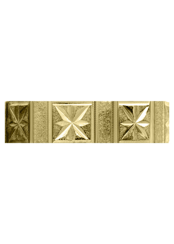 Yellow Gold Carved Diamond Cut Mens Wedding Band | Satin Finish (Greyson)