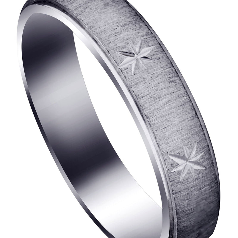 Carved Diamond Cut Mens Wedding Band | Cross Satin Finish (Declan)