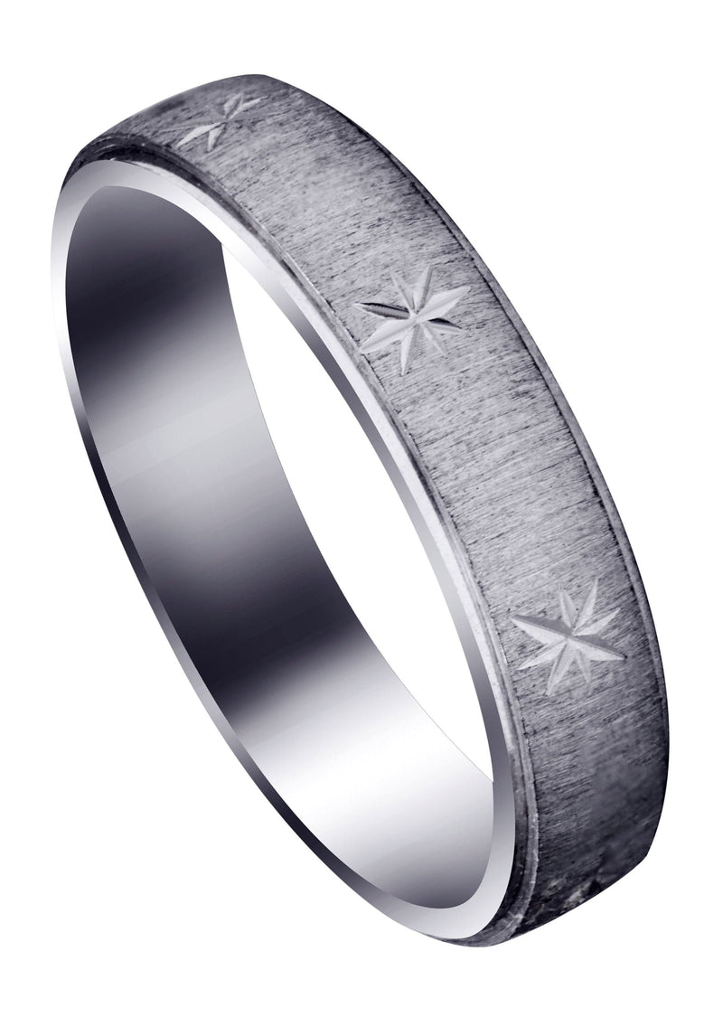 Carved Diamond Cut Mens Wedding Band | Cross Satin Finish (Declan)