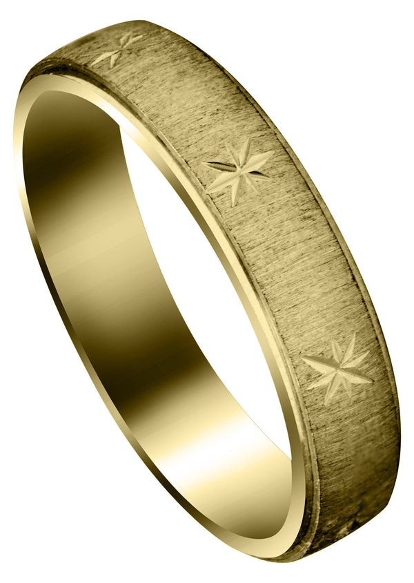 Yellow Gold Carved Diamond Cut Mens Wedding Band | Cross Satin Finish (Declan)