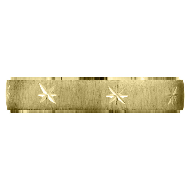 Yellow Gold Carved Diamond Cut Mens Wedding Band | Cross Satin Finish (Declan)