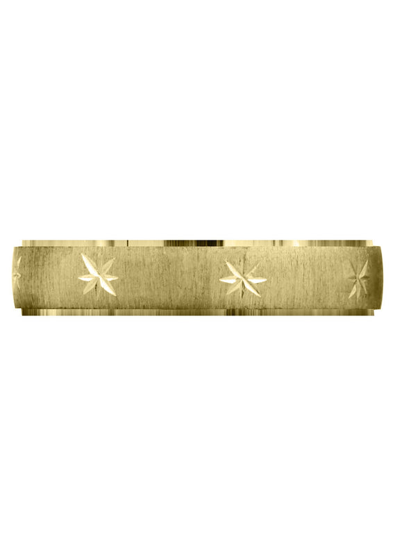 Yellow Gold Carved Diamond Cut Mens Wedding Band | Cross Satin Finish (Declan)
