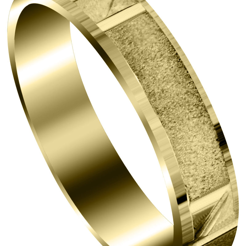 Yellow Gold Carved Diamond Cut Mens Wedding Band | Satin Finish (Juan)