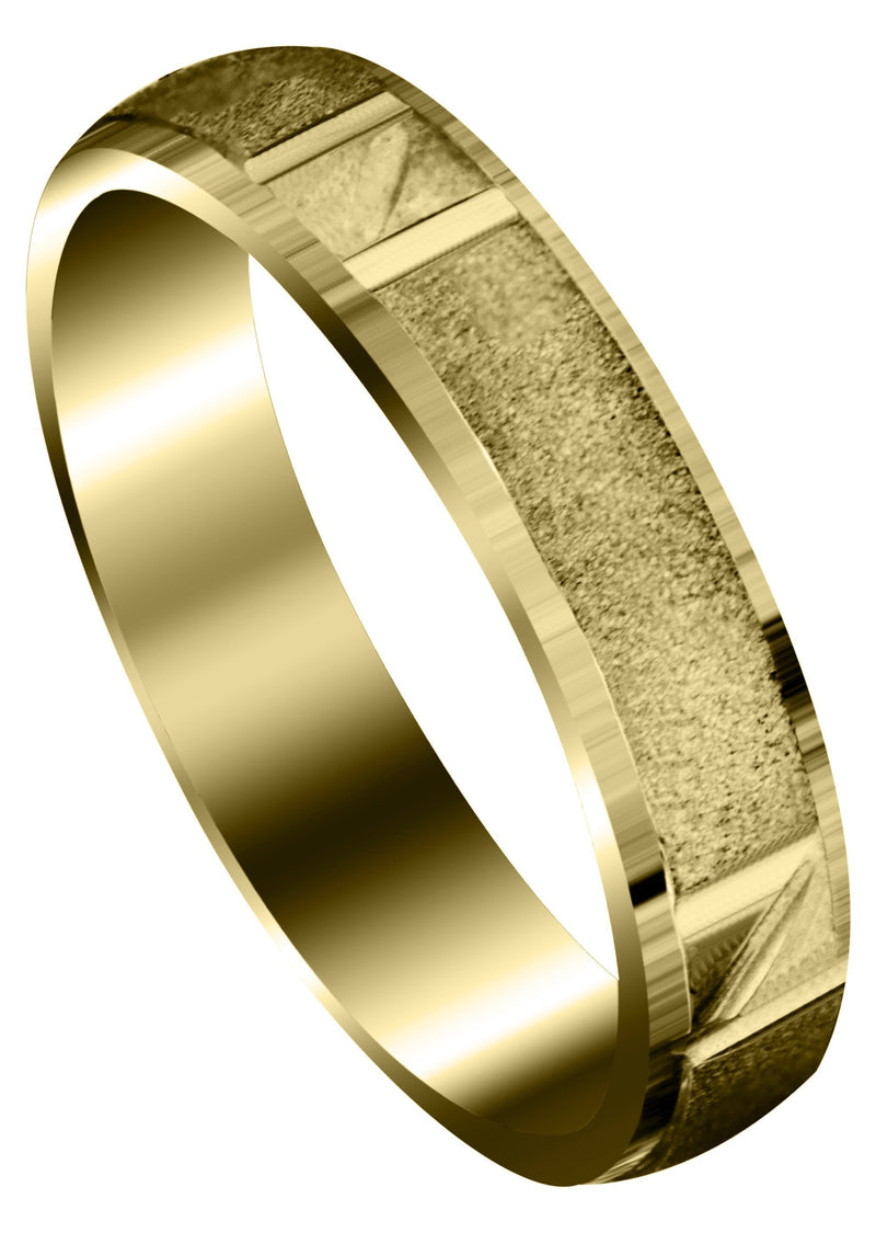 Yellow Gold Carved Diamond Cut Mens Wedding Band | Satin Finish (Juan)