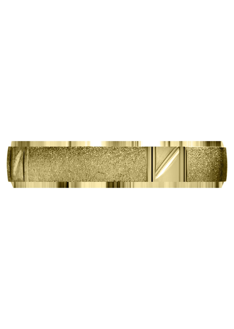 Yellow Gold Carved Diamond Cut Mens Wedding Band | Satin Finish (Juan)