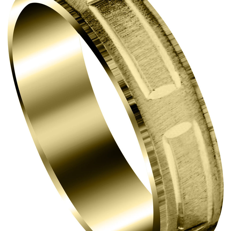 Yellow Gold Carved Modern Mens Wedding Band | CS / High Polish Finish (Damian)
