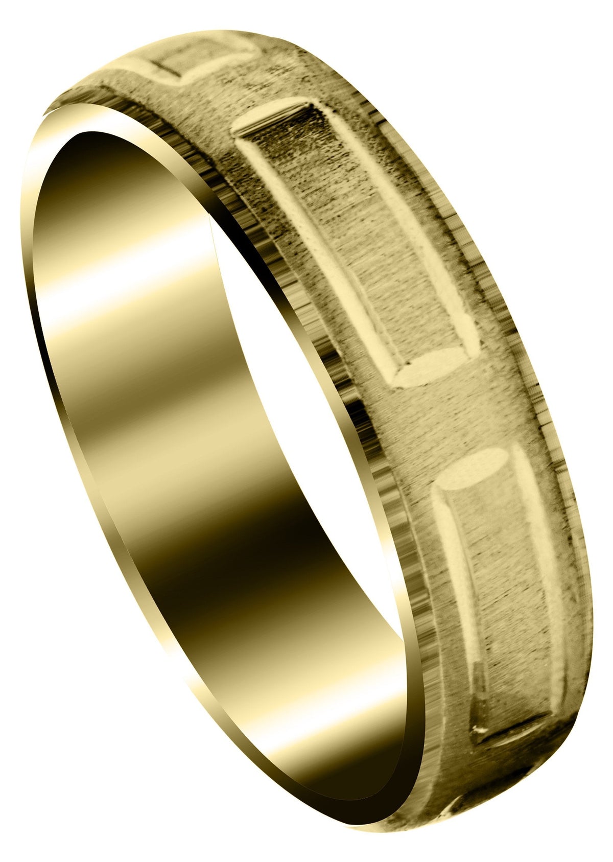 Yellow Gold Carved Modern Mens Wedding Band | CS / High Polish Finish (Damian)
