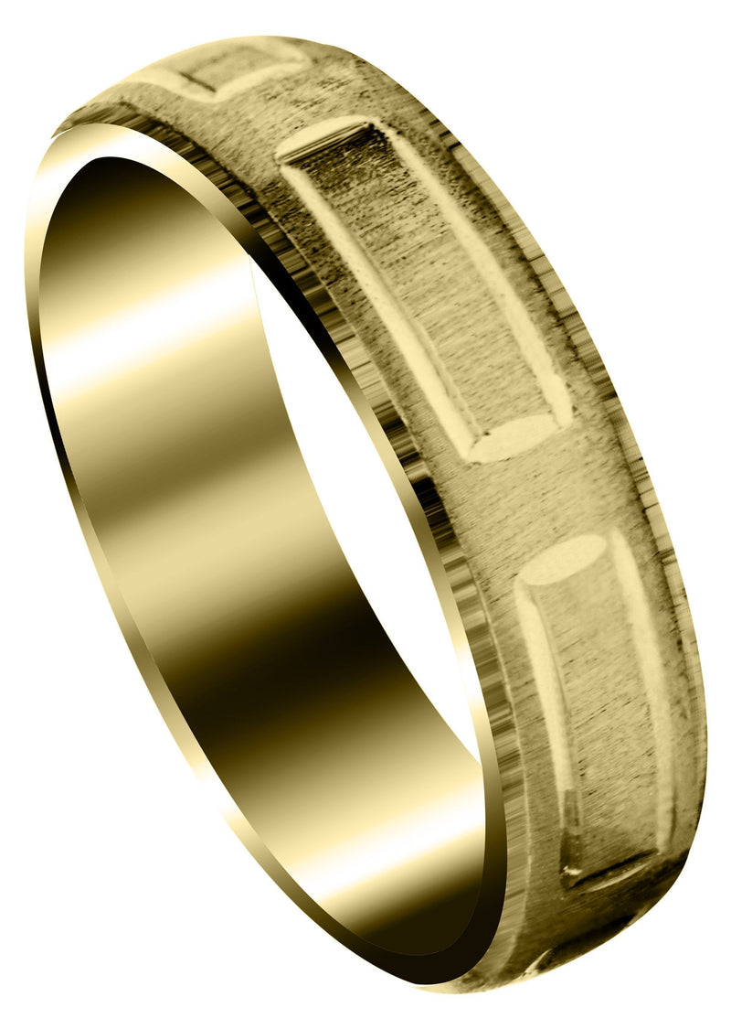 Yellow Gold Carved Modern Mens Wedding Band | CS / High Polish Finish (Damian)