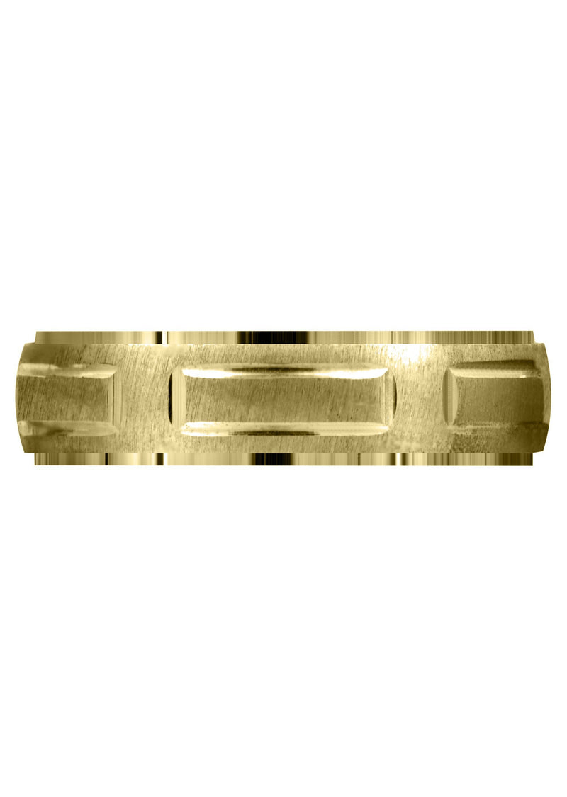 Yellow Gold Carved Modern Mens Wedding Band | CS / High Polish Finish (Damian)