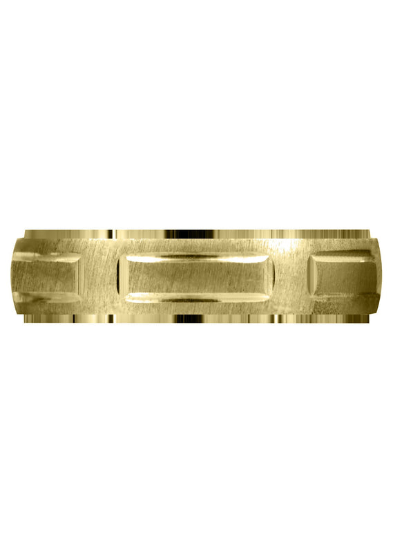 Yellow Gold Carved Modern Mens Wedding Band | CS / High Polish Finish (Damian)