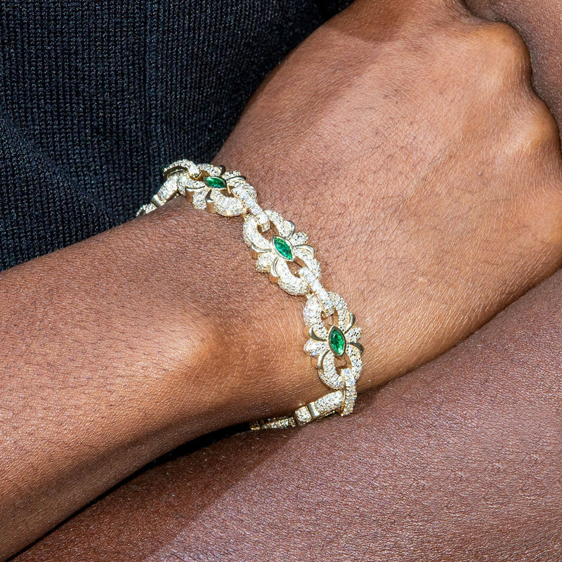 High End Jewelry - Diamond Iced Out Emerald Bracelet
