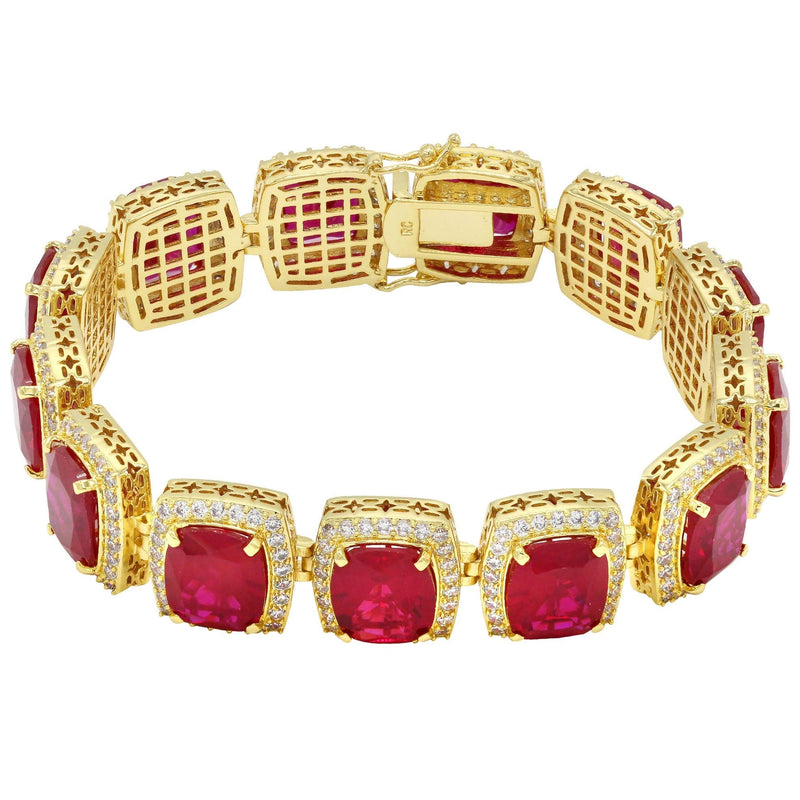Gold Plated Mens Iced Ruby Bracelet